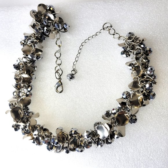 Silver Tone Choker Bib Necklace - Picture 2 of 15